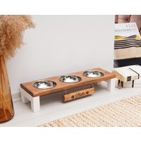 3 Fressnapf-Futterspender, Fressnäpfe, Erhöhte Hundefutterstation Mit Edelstahlschüsseln, Personalisierter Hundenapfständer, Erhöhter Futterspender von GoldenHouseWood
