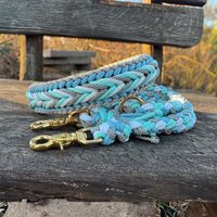 Paracord Set „Blue Spring"| Geflochtenes Hundehalsband + Leine 2M in Herbstfarben von GoldenIraHandmade
