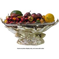 Einzigartige Licht-Gold-Silber-Farben-Obst-Anzeigen-Blumen-Entwurfs-Faser-Basis-Glas-Platten-Behälter N311E von GoldenLotusAntiques