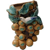 Handgemachte Ton Seladon Gelb Mix Vogelspiel & Trauben Form Wandbehang Vase N145E von GoldenLotusAntiques