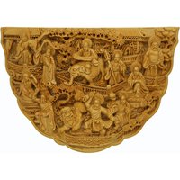 Hochwertiges Geschnitztes Bambus Birdcage Basis Panel Mit Achtzehn Arhats | Lohan, Löwe Und Elefant N392E von GoldenLotusAntiques