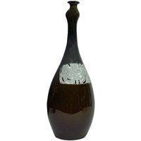 Moderne Handgefertigte Lange Hals Flaschenform Vase Braun Glanz Mit Alter Phoenix Grafik S1270E von GoldenLotusAntiques