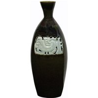 Moderne Handgemachte Schmale Halsvase Brown-Ton-Glanz-Anmut Mit Alter Phoenix-Grafik N378E von GoldenLotusAntiques