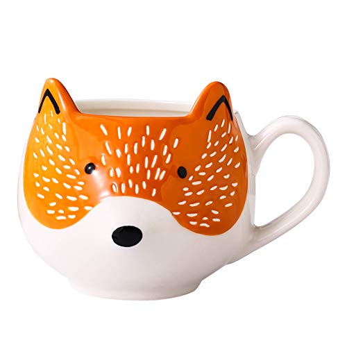 GoldenPlayer 3D Fuchs Tasse Steinzeug Kaffeetasse Teetasse Handbemalt Keramik Tier Kaffeetasse Tasse Becher Orange und Weiß von GoldenPlayer