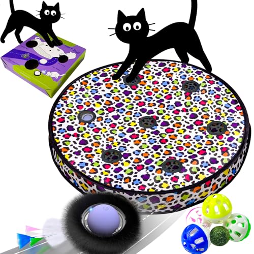 GoldenSun Katzenspielzeug, Automatischer, Schnell Rollender Ball im Beutel mit Fester Spule, Durch Bewegungszwitschern Aktivierter Beweglicher Ball, 7-Loch-Mausfangspiel von GoldenSun