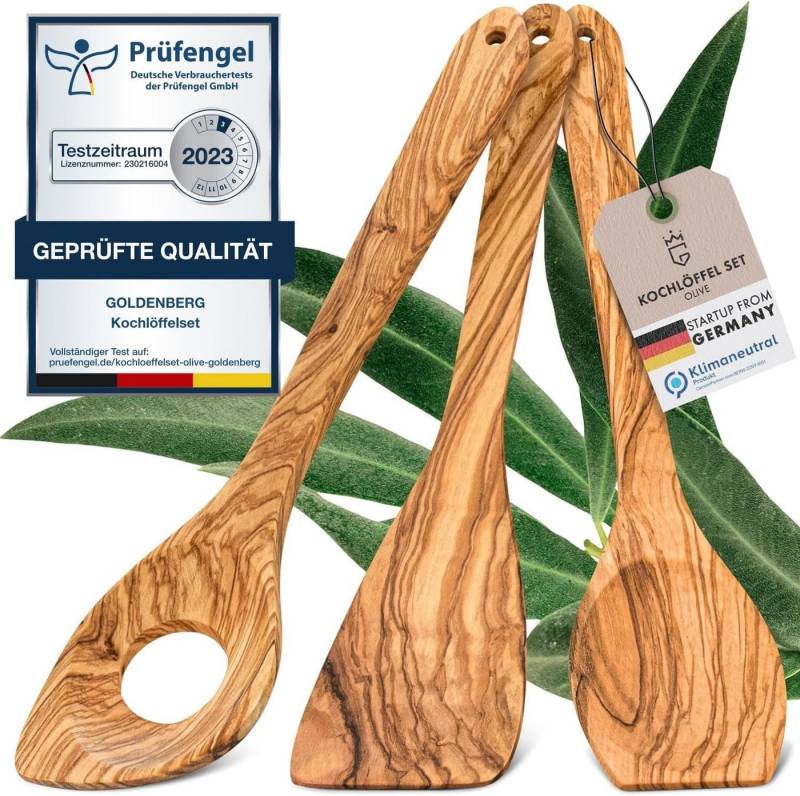 Goldenberg Kochlöffel Set - Made in Germany - feinstes Olivenholz aus Italien, Robust & Langlebig -Kochlöffel Holz & Pfannenwender von Goldenberg