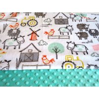 Baby Decke, Personalisierte Grün, Grau Kuscheln, Bauernhof Tiere Geschenk, Shower Minky Decken von GoldenblanketsCO