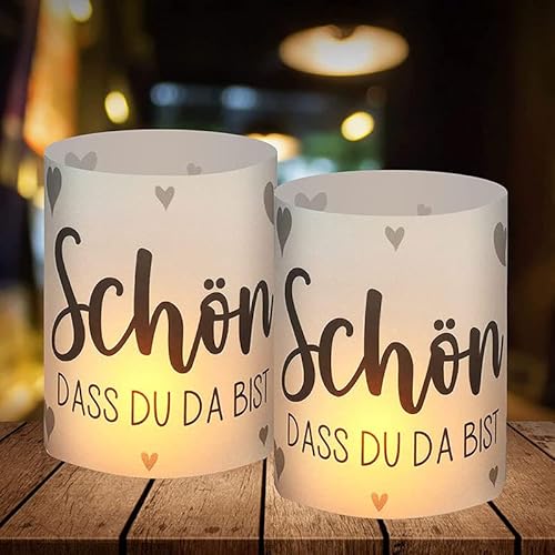 Goldenland 12 Windlicht Tischdeko, Geburtstag, Hochzeit, Kommunion, Taufe, Konfirmation,Erstkommunion, Schön DASS du da bist, Geeignet für Teelichter oder Kerzen Schwarz von Goldenland