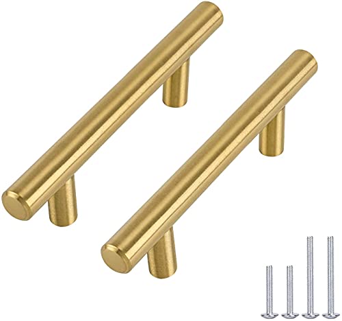 goldenwarm 10 Stück Griffe für Küchenschränke Gold Schrankgriffe Gold Türgriffe Gold LS201GD96 Küchenschrank Griffe Gold Griffe Küche Gold Möbelgriffe 96mm Lochabstand Gold von goldenwarm