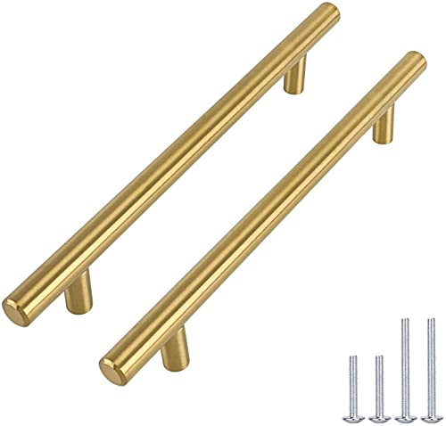 goldenwarm 20x T Stangengriff Möbelgriffe Messing goldfarben Hohle Edelstahl Küchenschrank Türgriffe Bohrlochabstand 192mm Gesamtlänge 256mm von goldenwarm