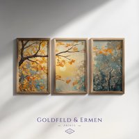 Herbst Blätter Triptychon Kunstdruck | Gemütliche Herbst-Wand-Dekor Warme Erdtöne Getöntes Herbst-Ölgemälde Herbst Blätter Triptychon Kunstdruck | Gemütliche Herbst-Wand-Dekor Warme Erdtöne Getöntes Herbst-Ölgemälde von GoldfeldErmen