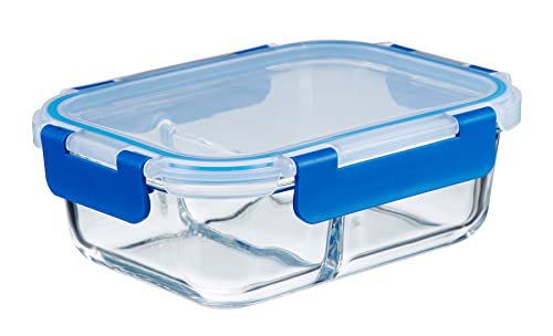 Goldhofer® Glasbehälter mit Deckel | luftdicht & BPA-frei | ideal als Meal Prep Boxen, Glas Frischhaltedosen für Obst & Gemüse oder als nachhaltiger Einfrierbehälter (1 Dose 620ml 2er Trennung) von Goldhofer