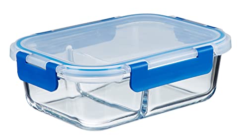 Goldhofer® Glasbehälter mit Deckel | luftdicht & BPA-frei | ideal als Meal Prep Boxen, Glas Frischhaltedosen für Obst & Gemüse oder als nachhaltiger Einfrierbehälter (1 Dose 860ml 2er Trennung) von Goldhofer