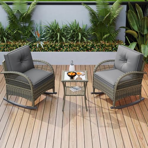 Goldicoo Balkonmöbel Set 3 Teilig, Balkonset 2 StüHle 1 Tisch, Balkonmöbel Kleiner Balkon, Balkon Set 2 Personen,Bistrotisch Mit 2 Stühlen,Balcony Furniture,Rattan Gartenmöbel Set von Goldicoo