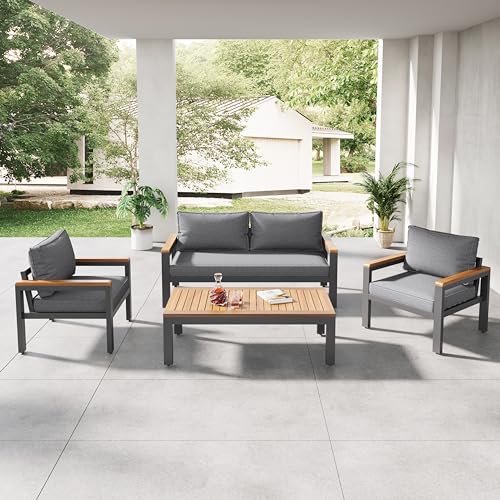 Goldicoo Gartenlounge Outdoor 4-teilig für 4 Personen,Lounge Möbel Outdoor mit 2-Sitzer Gartensofa 2 Loungesessel und Loungetische,Balkon Lounge Wetterfest,Sessel-Sofa Lounge-Set 4-teilig Metall von Goldicoo