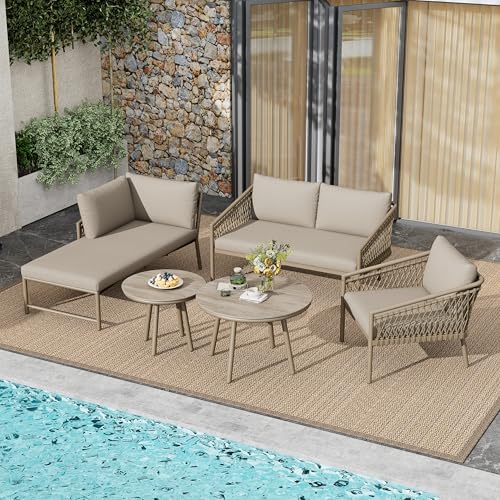 Goldicoo Gartenlounge Outdoor 4-teilig für 4 Personen,Lounge Möbel Outdoor mit 2-Sitzer Gartensofa 1 Sessel 1 Chaise und Loungetische,Balkon Lounge Wetterfest,Sessel-Sofa Lounge-Set 4-teilig Metall von Goldicoo