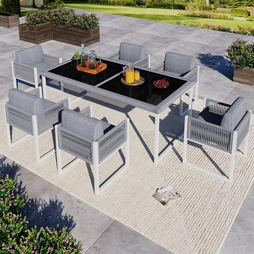 Goldicoo Gartenmöbel Set Metall+Seil 7-TLG.,Gartentisch mit stühlen Set,balkonmöbel,terrassenmöbel,sitzgruppe Outdoor für Garten Terrasse Balkon von Goldicoo