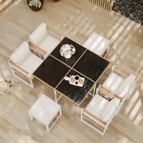 Goldicoo Gartenmöbel Set Metall 7-TLG.,Gartentisch mit stühlen Set,balkonmöbel,terrassenmöbel,sitzgruppe Outdoor für Garten Terrasse Balkon von Goldicoo