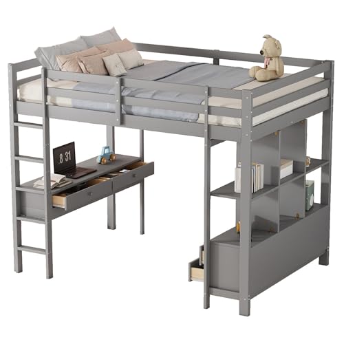 Goldicoo Hochbett 140x200 Holz für Kinder Jugend Erwachsene mit Schreibtisch, Kinderbett mit 3 Schubladen und Offenes Regal von Goldicoo