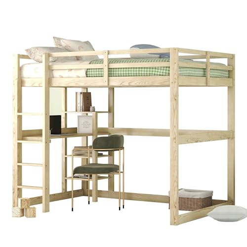 Goldicoo Hochbett 140x200 Holz für Kinder Jugend Erwachsene mit Schreibtisch, Kinderbett mit Offenes Regal von Goldicoo