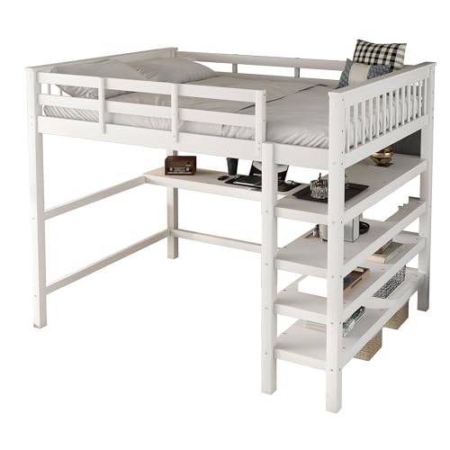 Goldicoo Hochbett 140x200 Holz für Kinder Jugend Erwachsene mit Schreibtisch, Kinderbett mit Offenes Regal von Goldicoo