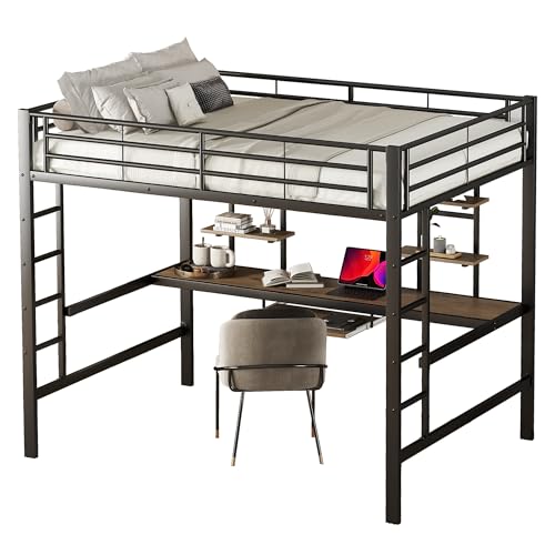 Goldicoo Hochbett 140x200 Metall mit Schreibtisch für Kinder Jugend Erwachsene - Leiter, Regal von Goldicoo