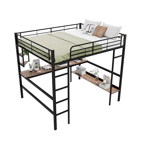 Goldicoo Hochbett 140x200 Metall mit Schreibtisch für Kinder Jugend Erwachsene - Leiter, Regal von Goldicoo