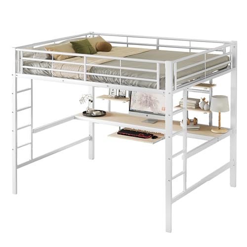 Goldicoo Hochbett 140x200 Metall mit Schreibtisch für Kinder Jugend Erwachsene - Leiter, Regal von Goldicoo