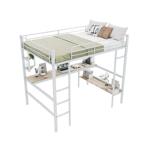 Goldicoo Hochbett 140x200 Metall mit Schreibtisch für Kinder Jugend Erwachsene - Leiter, Regal von Goldicoo