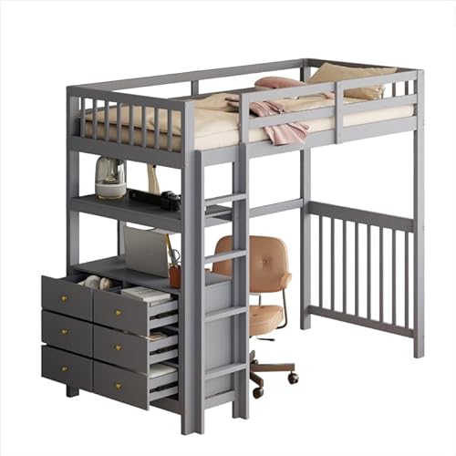 Goldicoo Hochbett 90x200 Holz für Kinder Jugend Erwachsene, Kinderbett mit 3 Schubladen und Offenes Regal von Goldicoo
