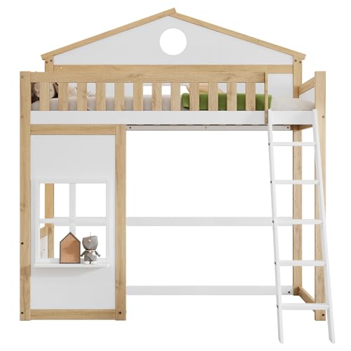Goldicoo Hochbett 90x200 Holz für Kinder Jugend Erwachsene, Kinderbett mit Dach von Goldicoo