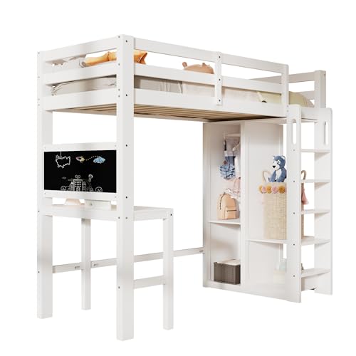 Goldicoo Hochbett 90x200 Holz für Kinder Jugend Erwachsene mit Schreibtisch, Kinderbett mit Offener Kleiderschrank und Offenes Regal von Goldicoo