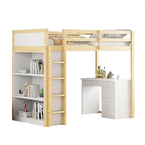 Goldicoo Hochbett 90x200 Holz für Kinder Jugend Erwachsene mit Schreibtisch, Kinderbett mit Offenes Regal von Goldicoo