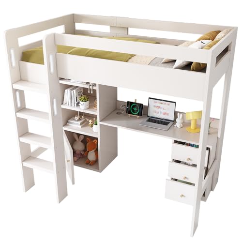 Goldicoo Hochbett 90x200 Holz für Kinder Jugend Erwachsene mit Schreibtisch, Kinderbett mit Offenes Regal von Goldicoo