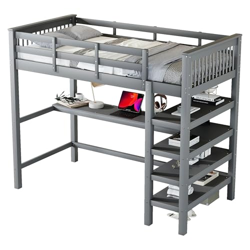 Goldicoo Hochbett 90x200 Holz für Kinder Jugend Erwachsene mit Schreibtisch, Kinderbett mit Offenes Regal von Goldicoo