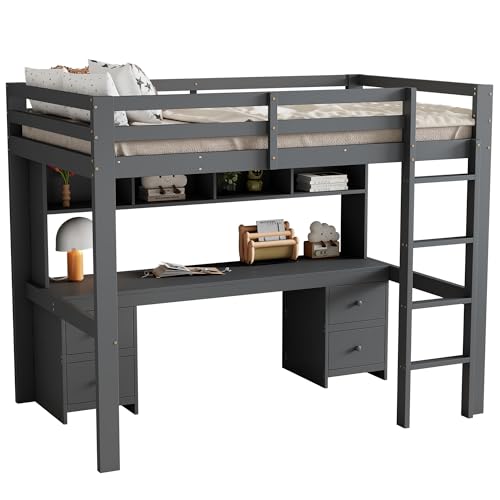 Goldicoo Hochbett 90x200 Holz für Kinder Jugend Erwachsene mit Schreibtisch und Treppe, Kinderbett mit Offenes Regal von Goldicoo