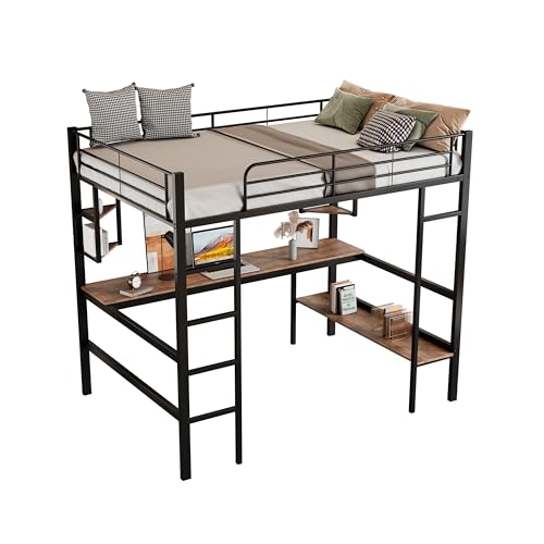 Goldicoo Hochbett 90x200 Metall mit Schreibtisch für Kinder Jugend Erwachsene - Leiter, Regal von Goldicoo