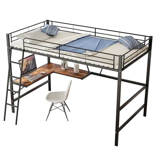 Goldicoo Hochbett 90x200 Metall mit Schreibtisch für Kinder Jugend Erwachsene - Leiter von Goldicoo