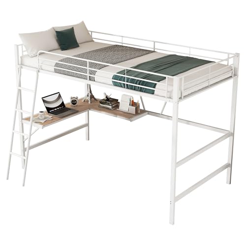 Goldicoo Hochbett 90x200 Metall mit Schreibtisch für Kinder Jugend Erwachsene - Leiter von Goldicoo
