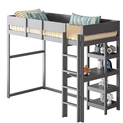 Goldicoo Mittel Hochbett 90x200 Holz für Kleinkind Kinder Jugend mit Leiter, Kinderbett mit Offenes Regal von Goldicoo
