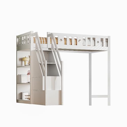 Goldicoo Mittel Hochbett 90x200 Holz für Kleinkind Kinder Jugend mit Treppe, Kinderbett von Goldicoo