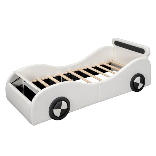 Goldicoo Autobett Kinderbett Polsterbett 90x200 für Jungen aus Kunstleder - Kinder Bett mit Lattenrost und Unterbettstauraum - Weiß Goldicoo Autobett Kinderbett Polsterbett 90x200 für Jungen aus Kunstleder - Kinder Bett mit Lattenrost und Unterbettstauraum - Weiß von Goldicoo