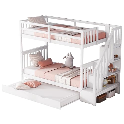 Goldicoo Etagenbett Kinderbett 140x200 für 2 Kinder Holz mit Ausziehbett - Hochbett mit Treppe & Schubladen von Goldicoo