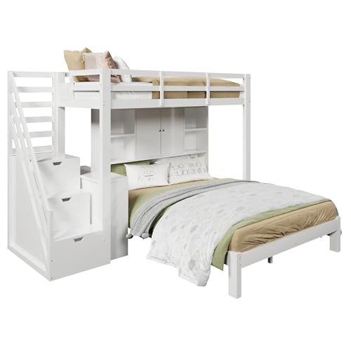 Etagenbett Kinderbett 90x200 Holz mit Treppe und Schreibtisch für Kinder & Jugendliche - Hochbett mit unterem Bett 140x200 von Goldicoo