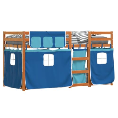 Goldicoo Etagenbett Kinderbett mit Vorhängen Blau für Jungen 80x200 cm Massivholz Kiefer von Goldicoo