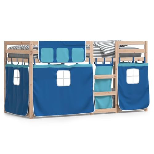 Goldicoo Etagenbett Kinderbett mit Vorhängen Blau für Jungen 90x190 cm Massivholz Kiefer von Goldicoo