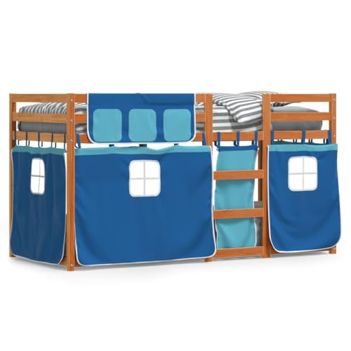 Goldicoo Etagenbett Kinderbett mit Vorhängen Blau für Jungen 90x200 cm Massivholz Kiefer von Goldicoo