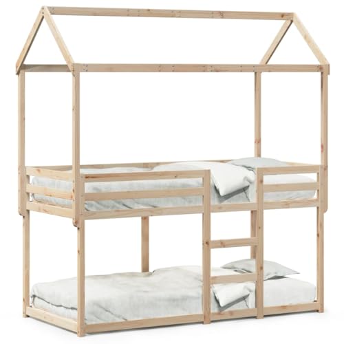 Goldicoo Etagenbett mit Dach aus Massivholz Kiefer 75x190 cm 80x200 cm 90x190 cm 90x200 cm – Kinderbett in Hausform mit Sicherheitsgeländer & Lattenrost – Spielbett für Kinderzimmer von Goldicoo