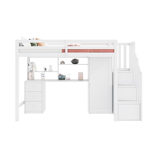 Goldicoo Hochbett 90x200 Holz für Kinder Jugend Erwachsene mit Schreibtisch und Treppe, Kinderbett mit Kleiderschrank und 3 Schubladen Goldicoo Hochbett 90x200 Holz für Kinder Jugend Erwachsene mit Schreibtisch und Treppe, Kinderbett mit Kleiderschrank und 3 Schubladen von Goldicoo