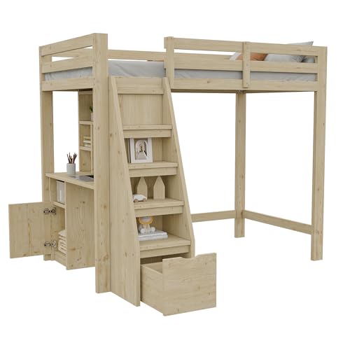 Goldicoo Hochbett 90x200 Holz für Kinder Jugend Erwachsene mit Treppe, Kinderbett mit Offenes Regal Goldicoo Hochbett 90x200 Holz für Kinder Jugend Erwachsene mit Treppe, Kinderbett mit Offenes Regal von Goldicoo
